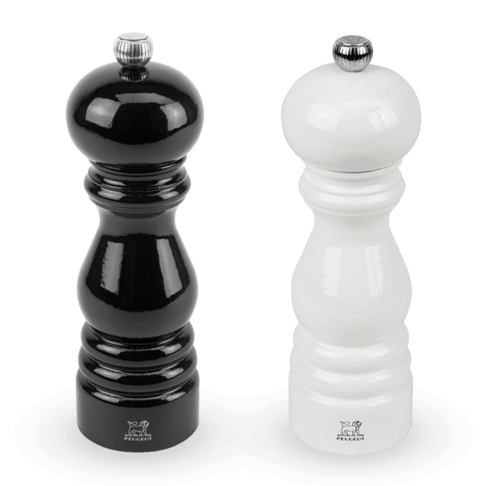 Duo de moulins à poivre et à sel manuels en bois laqué noir et laqué blanc 18 cm - 7' Paris