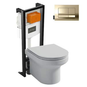 Pack WC suspendu sans bride  Elite + bâti-support + plaque Or Beige