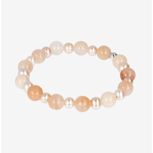 PERLAVIVA - Bracciale Elastico con Avventurina Rosa e Perle d'Acqua Dolce Rosa Ø 5.5/6.5 mm