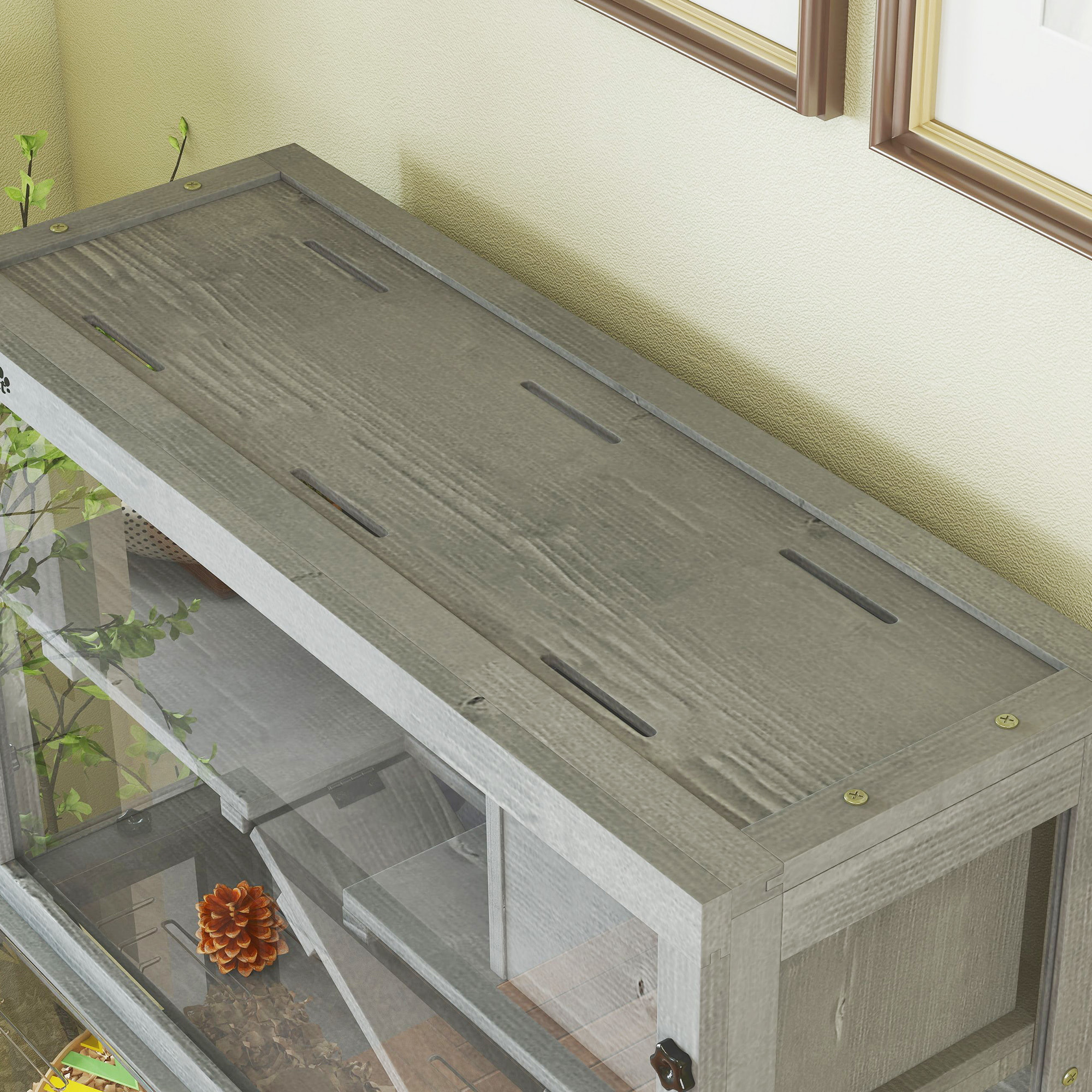 Cage hamster 3 niveaux avec cabane roue rampes bois gris