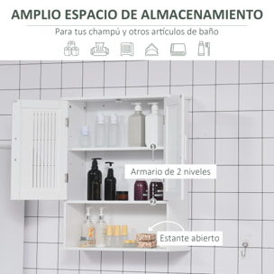 Armario de Pared para Baño Multiusos Mueble de Baño Suspendido Armario Colgante de Almacenamiento con 2 Puertas de Listones Estante Ajustable y Compartimento 60x20x70 cm Blanco