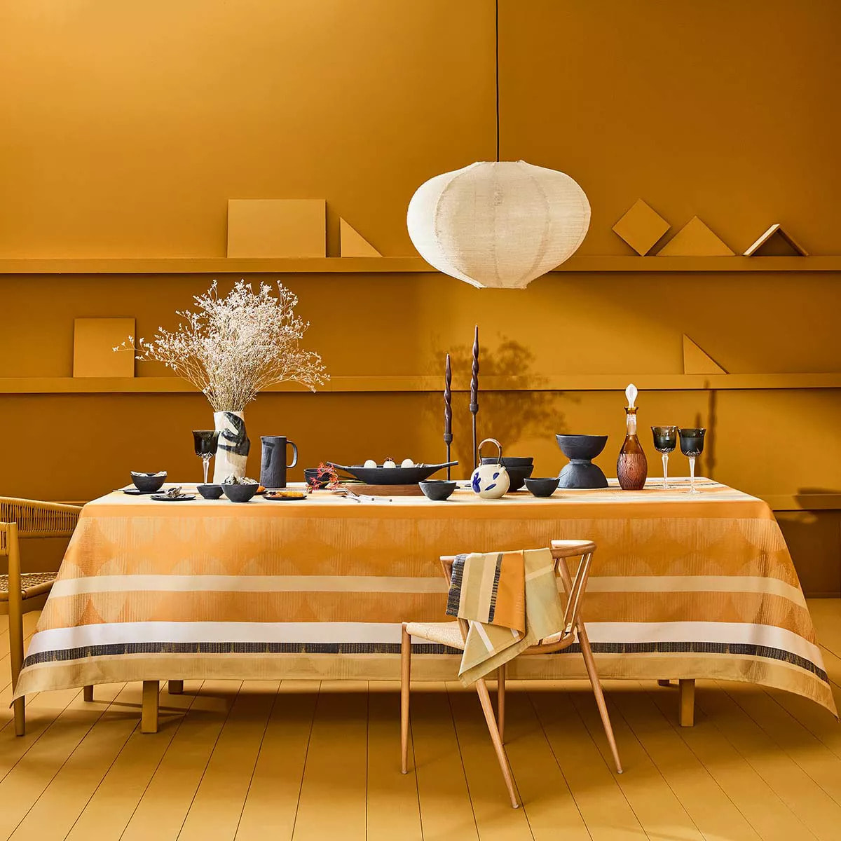 Nappe pur coton enduit motif jacquard beige marron Mille edo cuir