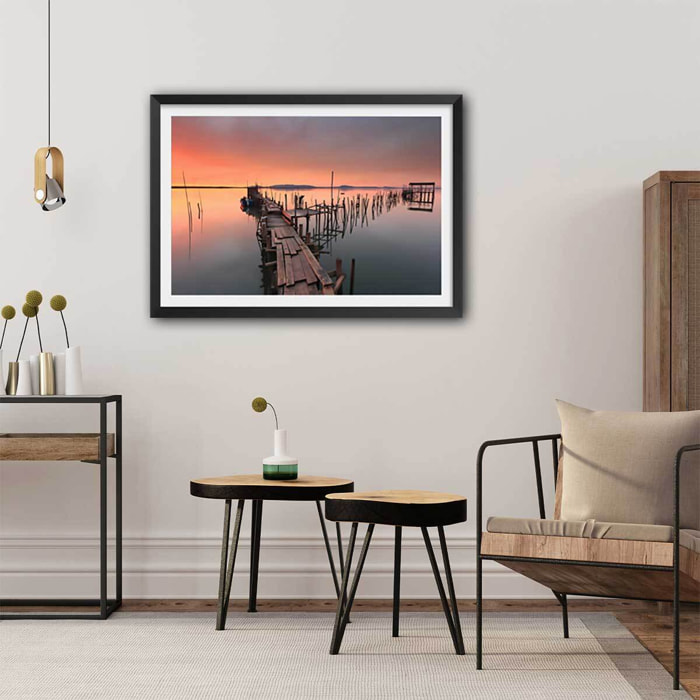 Affiche de Carasqueira au Portugal Affiche + cadre en bois - Noir