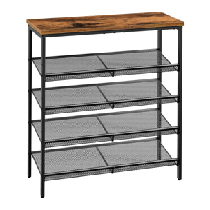 Zen - Scarpiera 4 ripiani 75x85x28,5 cm 12 paia Stile Industriale in Metallo e Legno
