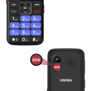 DAM  Mini telefono per anziani V1000, 4G. Schermo 2,31''. Videocamera posteriore. Tasto SOS. 5,6x1,5x12,2 centimetri. Colore nero