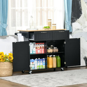 Carro de Cocina con Ruedas Mueble Auxiliar de Cocina con 2 Cajones 2 Puertas Estante Ajustable y Toallero para Comedor Salón 104x46x91 cm Negro