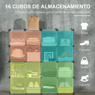 Armario Modular de Plástico Zapatero Organizador con 16 Cubos de 30x30x30cm para Entrada Pasillo Dormitorio 125x32x125 cm Transparente