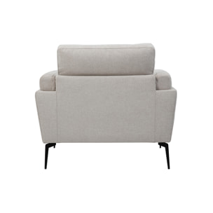 Fauteuil design en tissu effet velours texturé beige et métal noir MOSCO