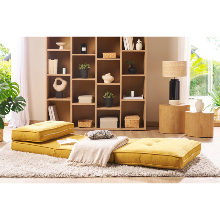 Chauffeuse 1 place convertible en tissu effet velours jaune moutarde SALLY