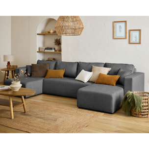 Topaze - canapé panoramique - 7 places - convertible avec coffre - en tissu - Gris foncé