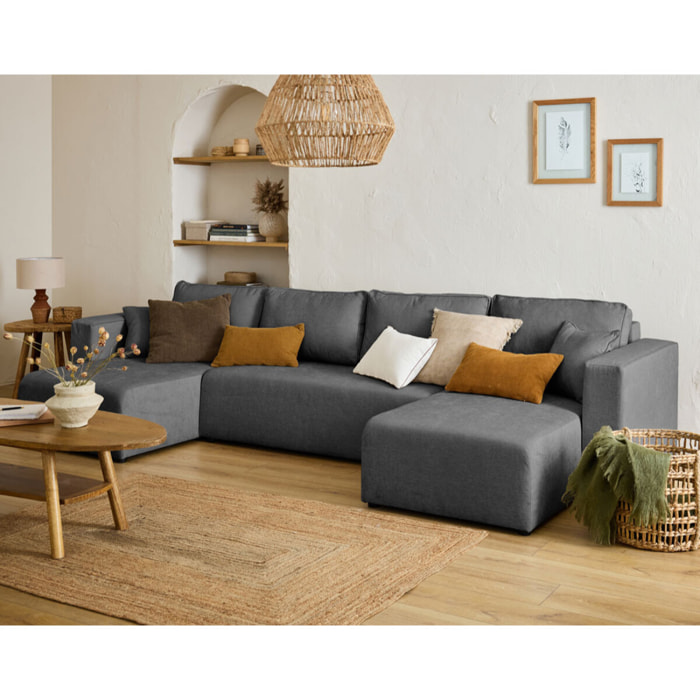 Topaze - canapé panoramique - 7 places - convertible avec coffre - en tissu - Gris foncé
