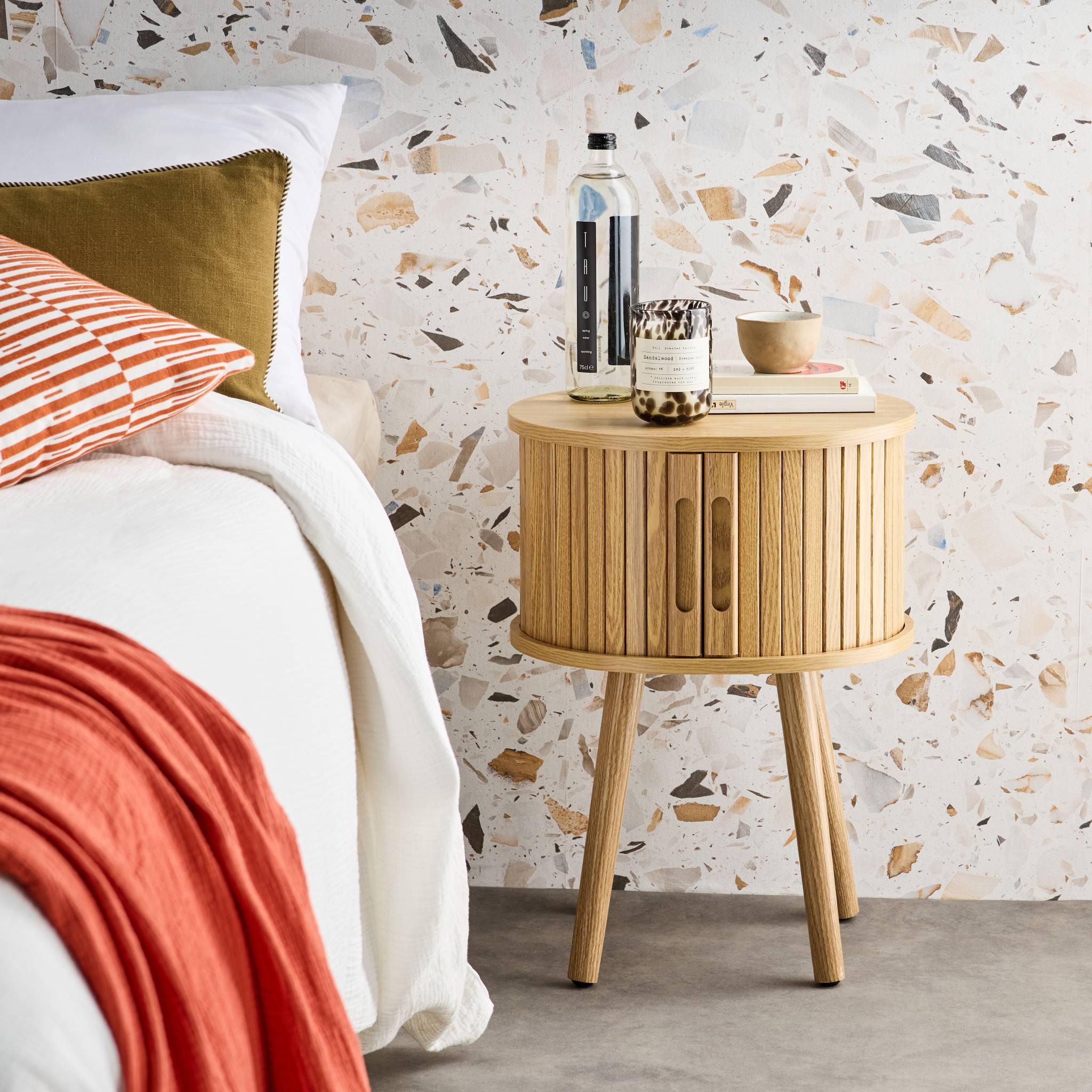 Table de chevet scandinave décor bois 2 portes coulissantes (lot de 2) LEGACY