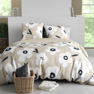 Parure housse de couette imprimé 100% coton - lena - blanc