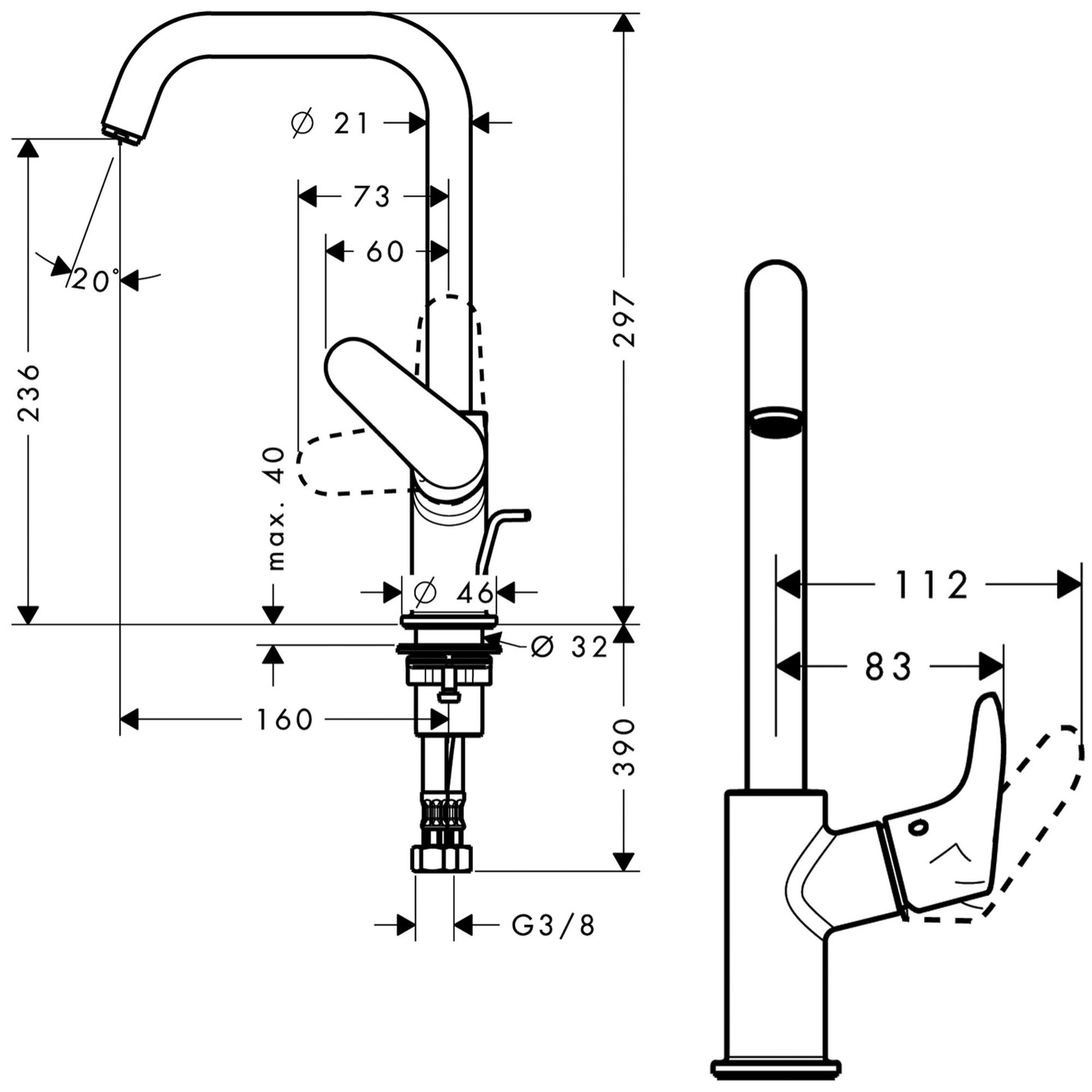 Mitigeur de lavabo 240 Focus bec haut, avec tirette et vidage chromé
