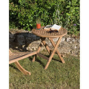FUN - Table pique nique de jardin ronde 50x50cm en bois Teck