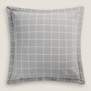 Funda cojín algodón franela cuadros Onfra color gris Franela de algodón