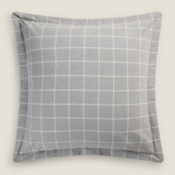 Funda cojín algodón franela cuadros Onfra color gris Franela de algodón