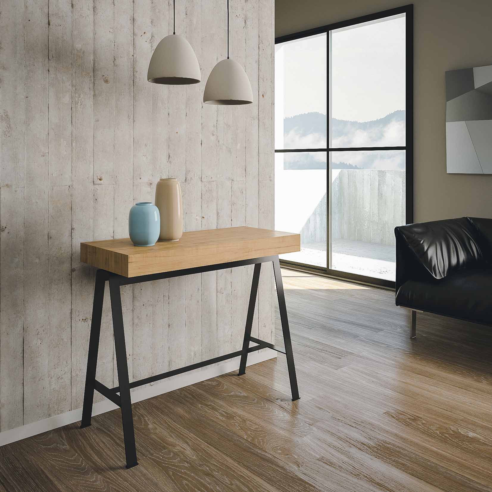 Consola extensible 90x40/196 cm Banco Small Premium Roble Natural estructura Antracita