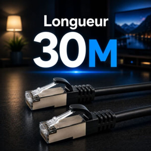 Câble Ethernet ESSENTIELB RJ45 30M Droit CAT6E noir