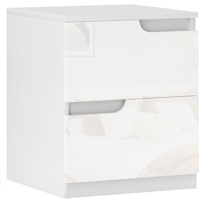 Mesita de Noche Moderna Mesilla de Noche con Cajones con Frontal Blanco Brillante y Almohadilla Mesa Auxiliar para Dormitorio Salón 40x40x48 cm Blanco