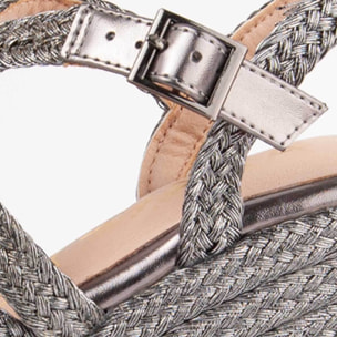 Sandalia De Cuña - Gris - Altura: 9 Cm