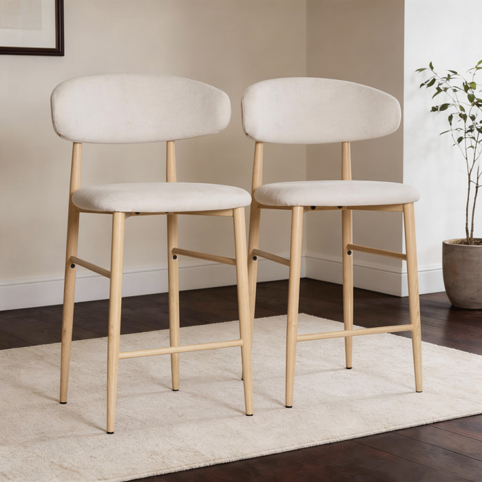Lot de 2 tabourets de bar beige et métal effet bois clair SIMON