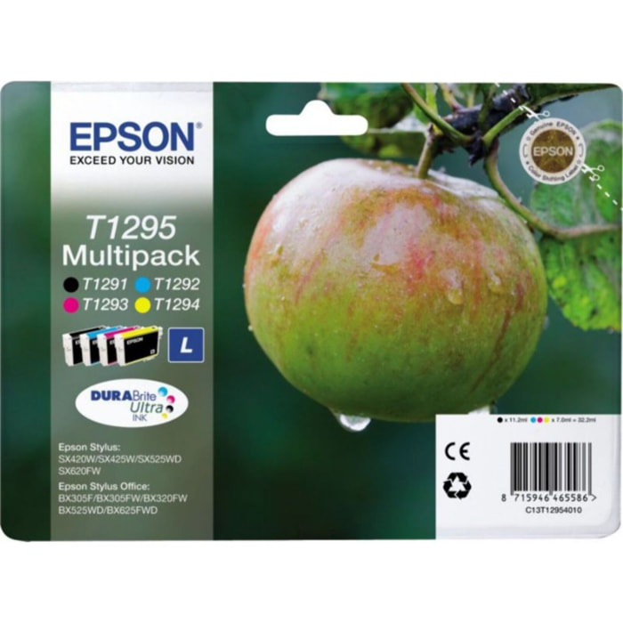 Cartouche d'encre EPSON Pack Multipack 4 Originales T1295 Série Pomme (Noir + 3 Couleurs) - C13T12954010