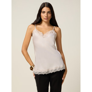 Oltre - Top lingerie in raso e pizzo - Beige