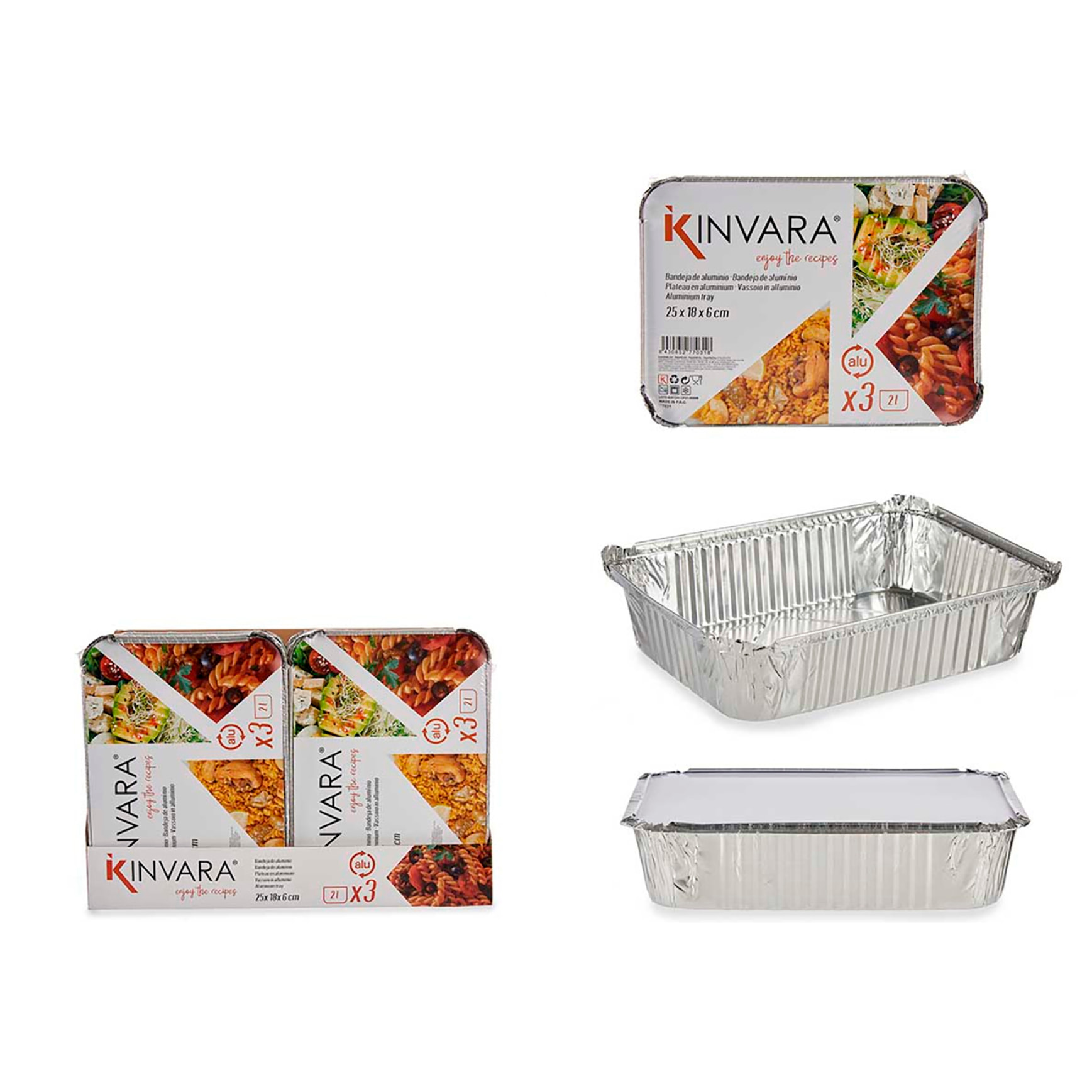 SET 3 VASSOI PROFONDI ALUM CON COPERCHIO GR