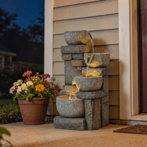 Fontaine de jardin cascade LED 4 niv. effet pierre brique pompe à eau réglable incluse
