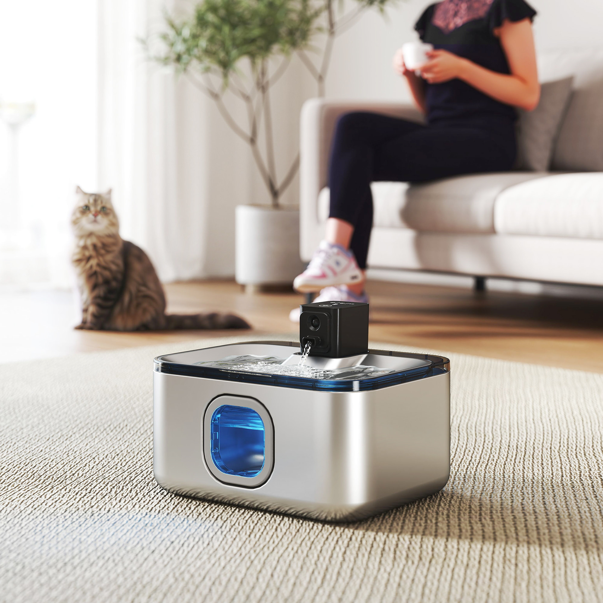 Fuente para Gatos de Acero Inoxidable 5L Bebedero Gatos Automático Fuente de Agua para Múltiples Mascotas con Luz LED Bomba Súper Silenciosa Sensor de Movimiento y Filtro de 3 Etapas