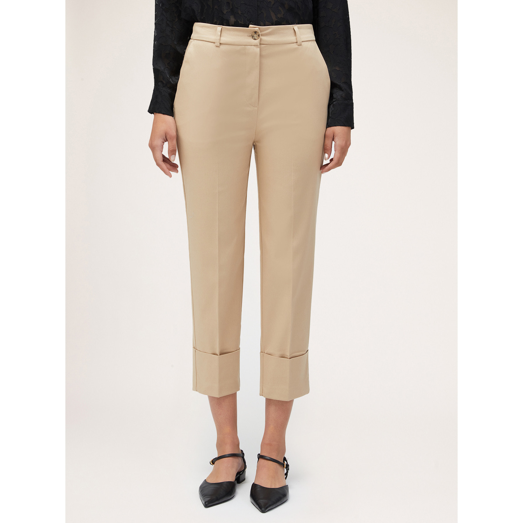 Motivi - Pantaloni regular con alto risvolto - Beige