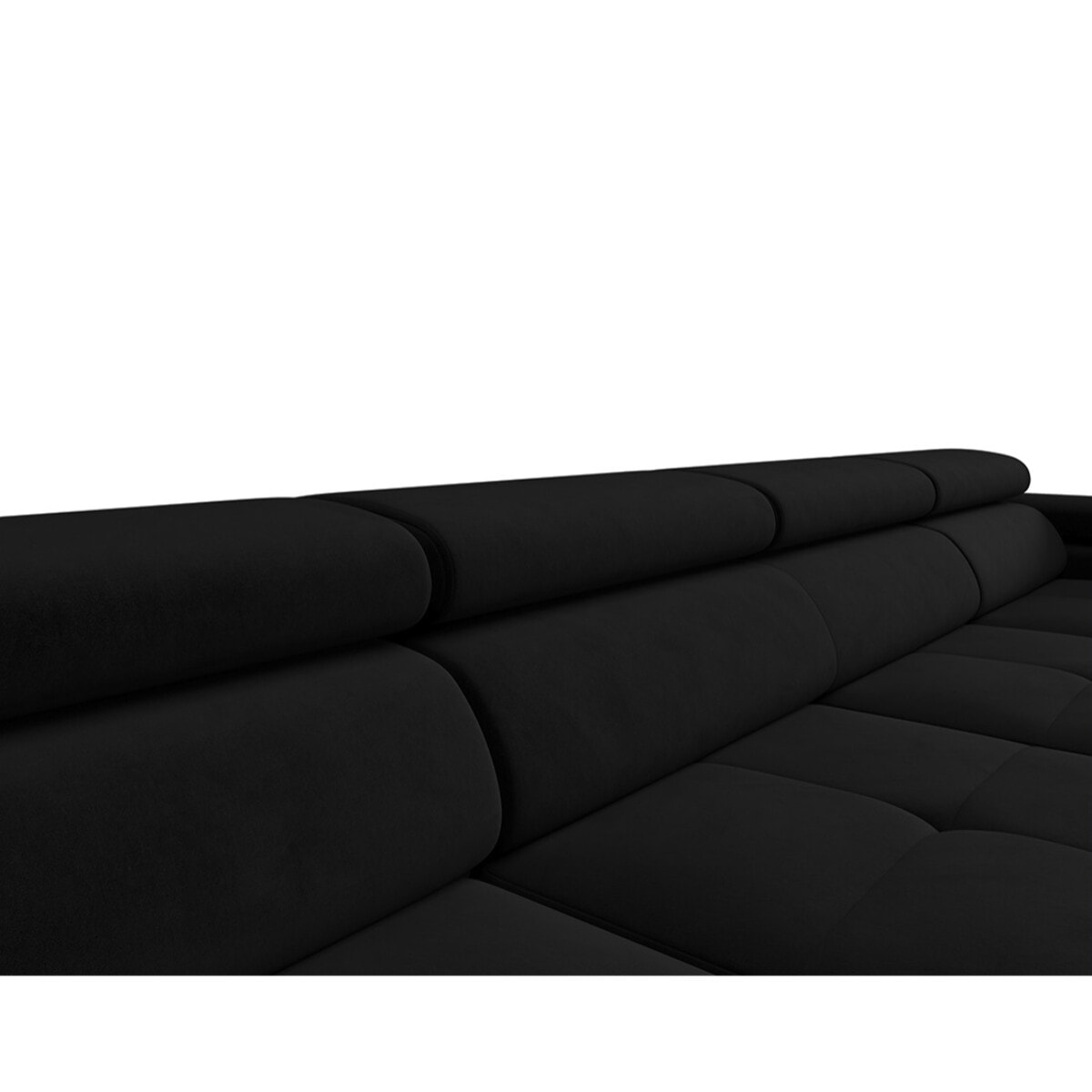 Ayden - Canapé panoramique en U 7 places convertible avec coffre et têtières réglables en tissu - Noir