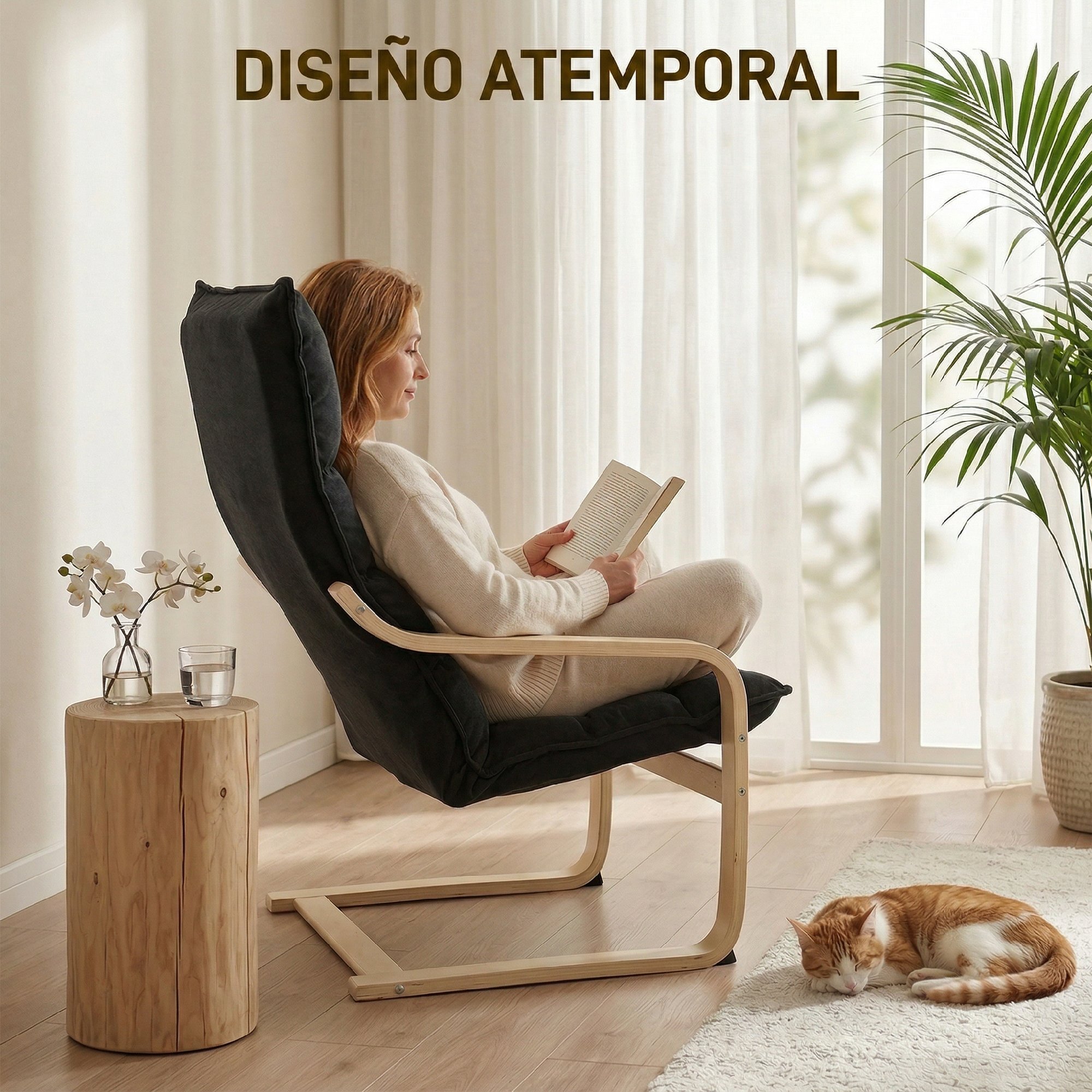 Sillón de Salón Moderno Butaca de Salón con Respaldo Alto Reposabrazos y Patas de Madera Tapizado en Terciopelo Butaca para Dormitorio Sala de Estar Negro