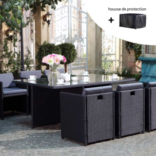 Salon de jardin 6 places noir/gris + housse de protection REGINA