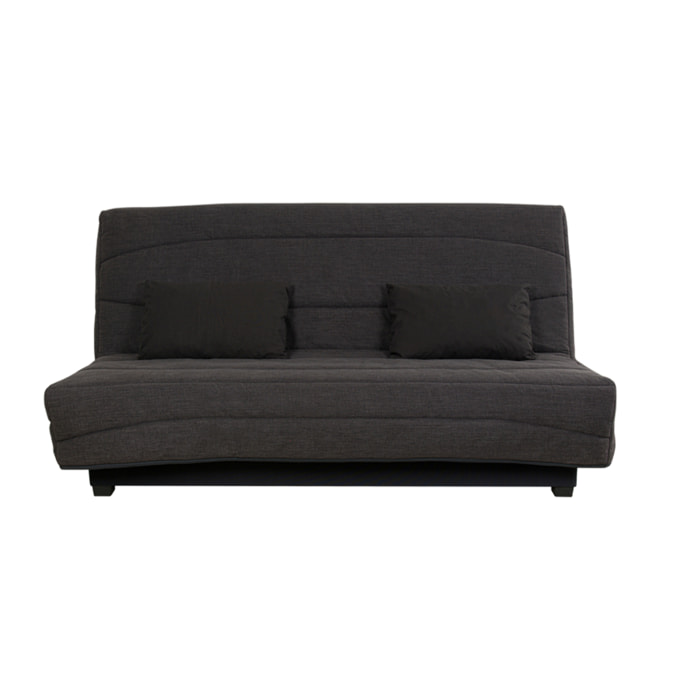 Canapé convertible Noe, matelas Simmons, 130 x 190 cm, 2 coussins offerts, charbon
