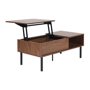 Table basse relevable rectangulaire bois foncé finition noyer et métal noir L100 cm KANE