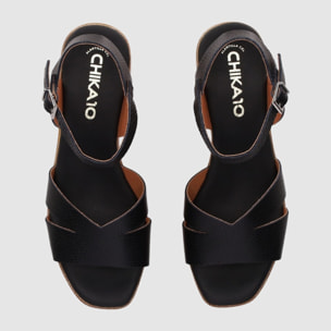 Sandalias de Piel - Negro - Tacón: 4 cm