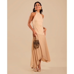 Vestido midi asimétrico con cuello halter