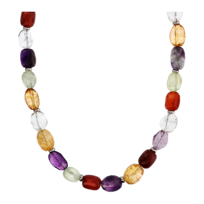 Collana Girocollo di Pietre Naturali Quarzi Multicolore in Argento 925 placcato Rodio