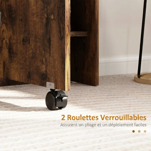 Table pliante mobile 2 étagères intégrées noir aspect bois vieilli