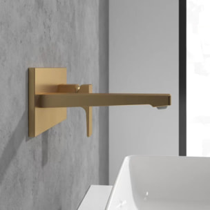Mitigeur lavabo mural VILLEROY ET BOCH Architectura Square avec vidage Push Open Brushed Gold + corps encastré