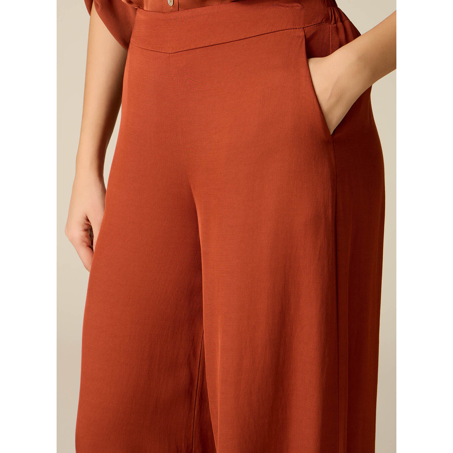 Oltre - Pantalones palazzo mezcla de lino - Naranja sol