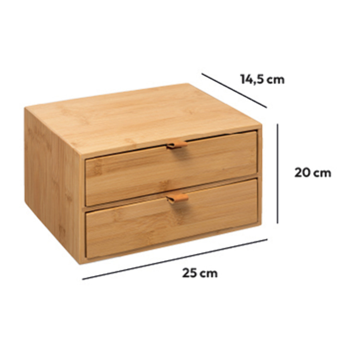 Boîte 2 tiroirs lanières cuir Bambou