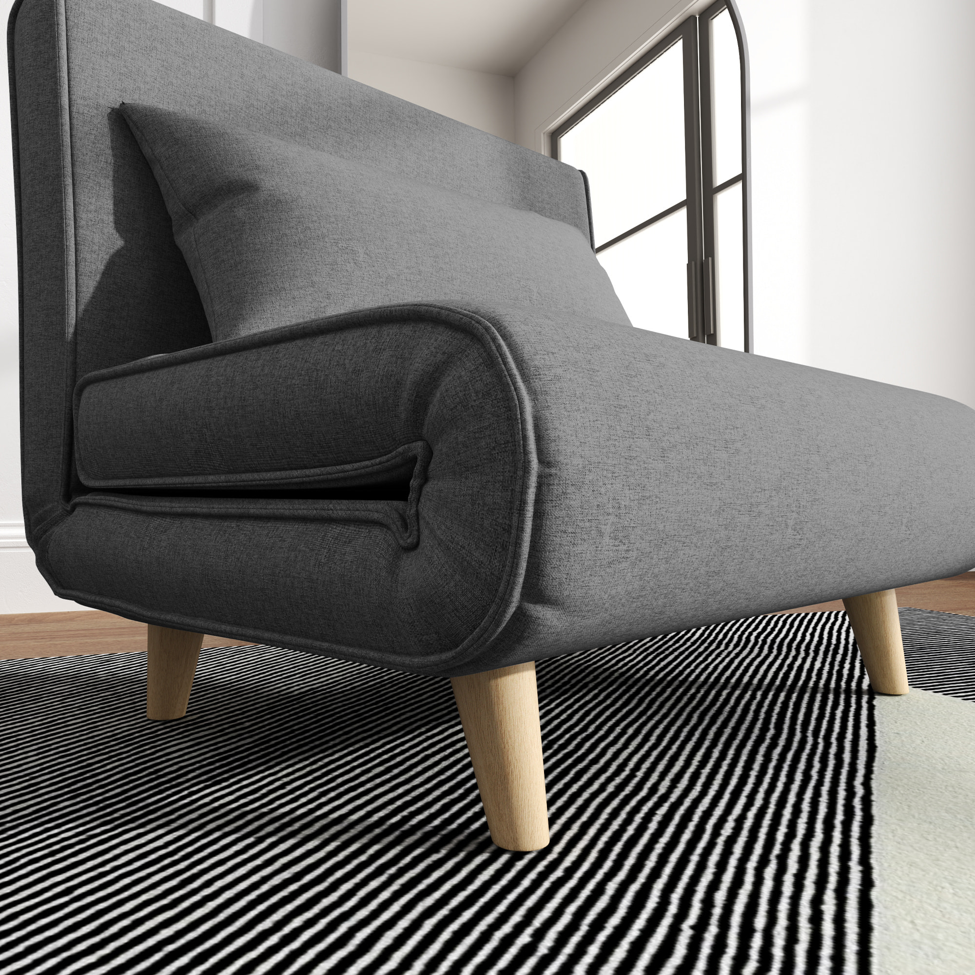 Fauteuil convertible chauffeuse style nordique dossier réglable coussin inclus gris