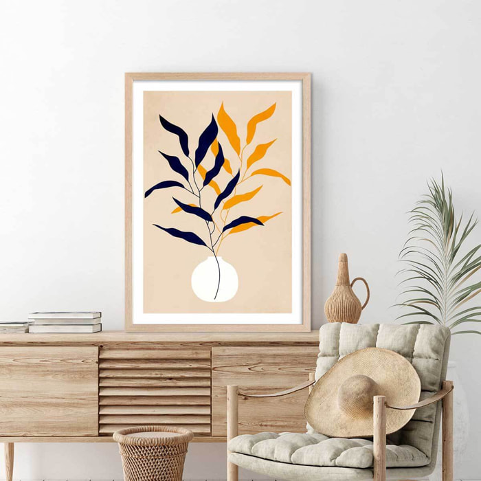 Affiche fleurs ""plante et purete"" Affiche + cadre en bois - Chêne