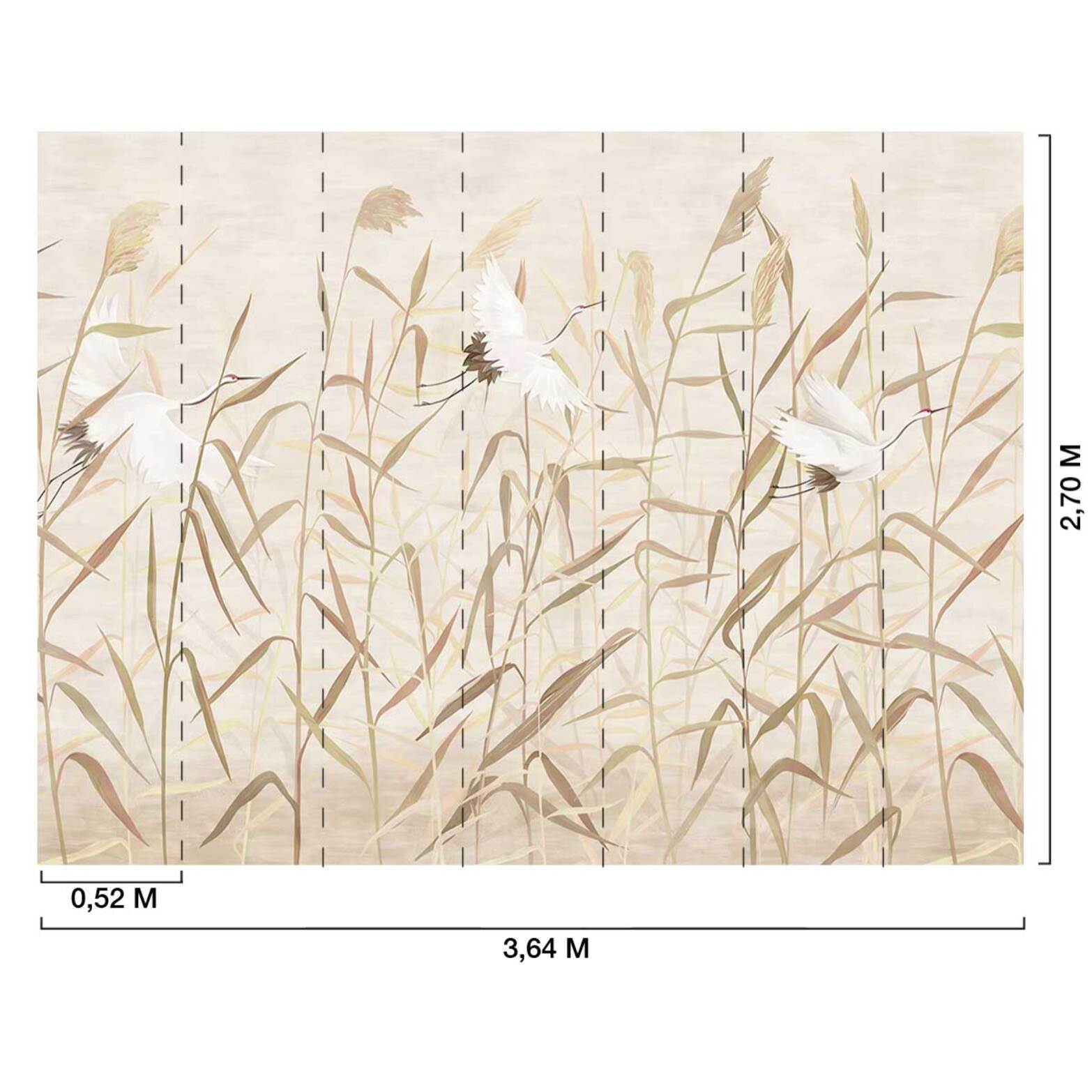 Papier peint graminées et grues ambiance zen naturelle Intissé