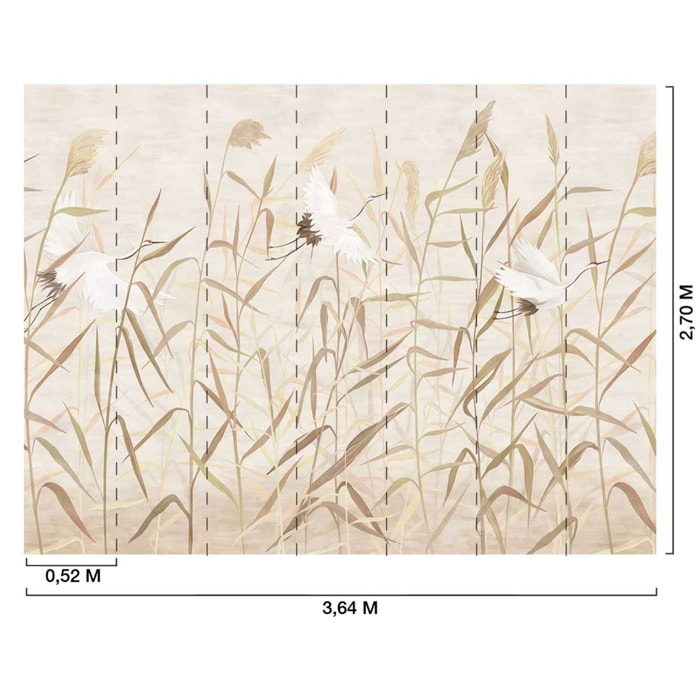 Papier peint graminées et grues ambiance zen naturelle Intissé