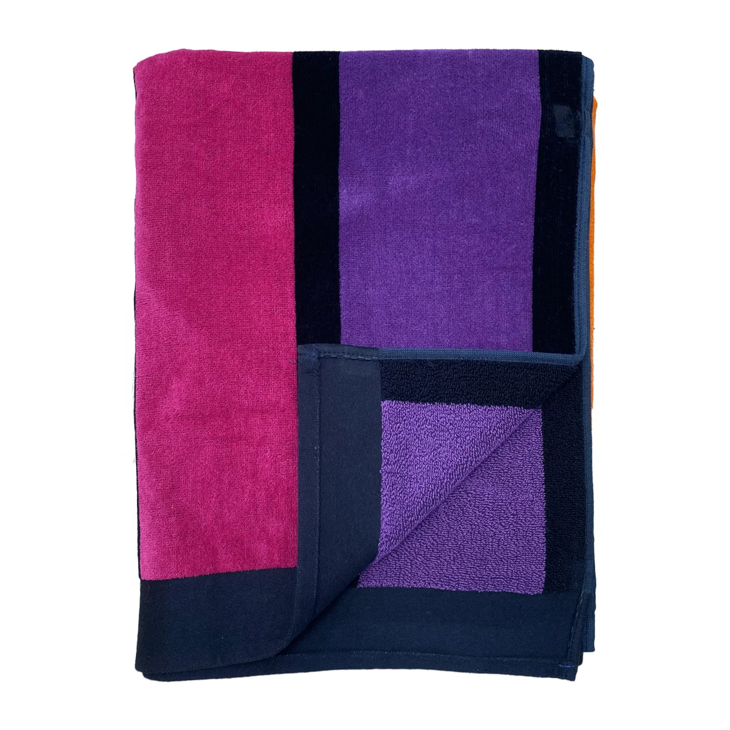 Serviette de plage éponge velours Jacquard Rose 100x175 470g/m² - Happy Chic