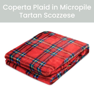Coperta plaid in micropile tartan morbida e calda, leggera e avvolgente, ideale per divano e letto, tessuto soffice e resistente, mantiene il calore senza appesantire, facile da lavare, design scozzese elegante per casa e relax